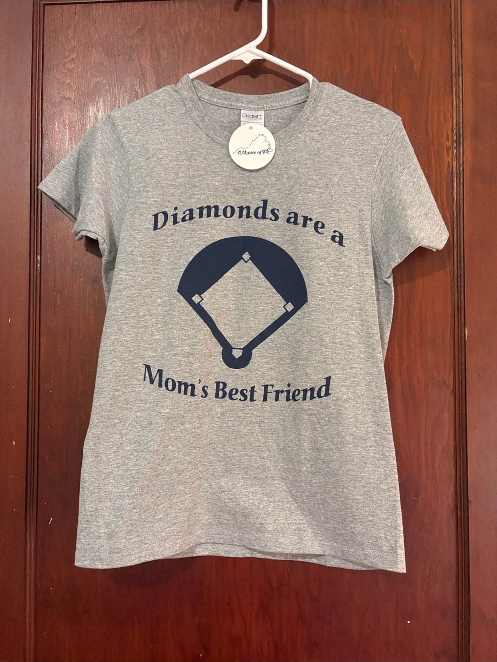Gildan Gray Tee with Navy Baseball Diamond Graphic